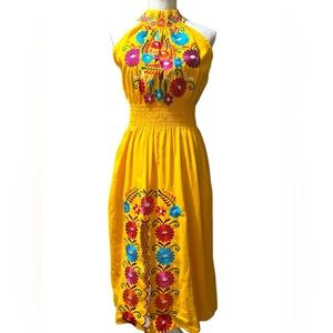 Vibrant Yellow Embroidered Dress- M